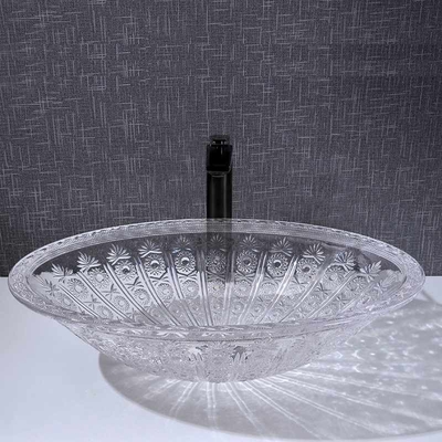 Comprimento oval de Crystal Clear Vanity 530mm da parte superior contrária da bacia da bacia de lavagem da forma