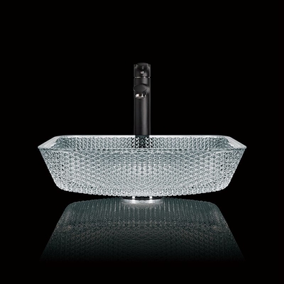 a vaidade da bancada do comprimento de 400mm afunda o quadrado de Crystal Clear Glass Vessel Diamond