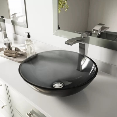 Vidro moderado feito a mão circular Gray Vessel Bathroom Sink da bacia de lavagem da bancada