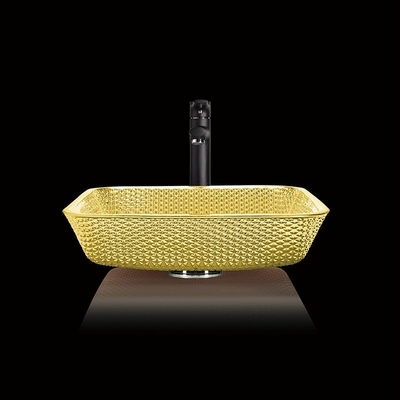 Os dissipadores cromados da vaidade da bancada esquadram a embarcação de vidro Crystal Luxury Gold Color