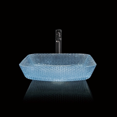 Vidro quadrado azul Crystal Hand Wash do dissipador do banheiro da embarcação da água