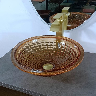 Da bacia redonda artística da bacia da vaidade projeto italiano Amber Glass Vessel Sink