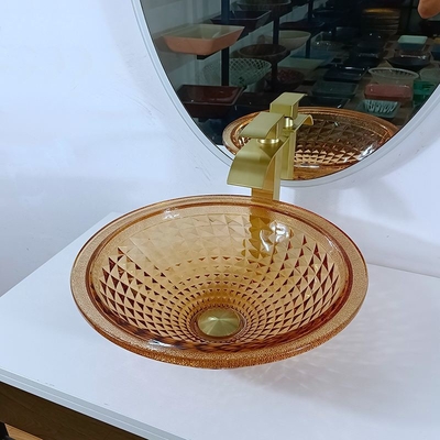 Da bacia redonda artística da bacia da vaidade projeto italiano Amber Glass Vessel Sink