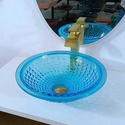 O banheiro azul artístico da embarcação afunda o oceano Crystal Round Shape Vanity Sink