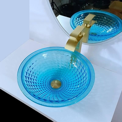 O banheiro azul artístico da embarcação afunda o oceano Crystal Round Shape Vanity Sink