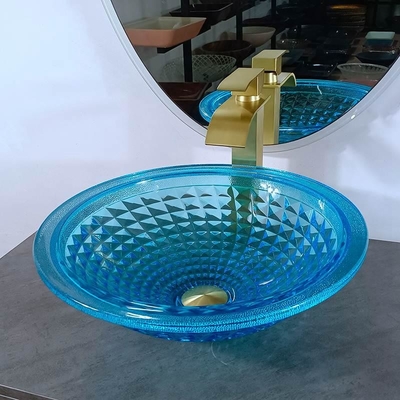 O banheiro azul artístico da embarcação afunda o oceano Crystal Round Shape Vanity Sink