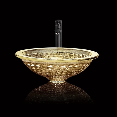 Mão dourada cromada Crystal Bathroom Vanity moderno da lavagem do dissipador claro da bacia de vidro
