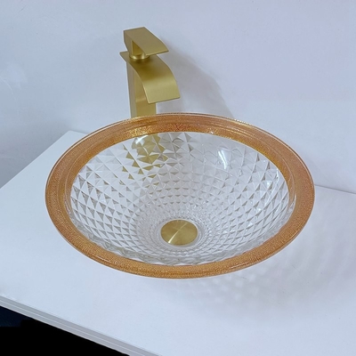 Bacia de lavagem colorida 450mm da borda do ouro Diamond Deep Vessel Cone Shape elegante