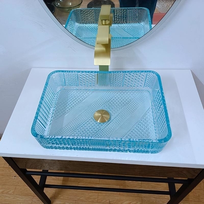 460mm comprimento recipiente retangular pia de vidro banheiro 330mm largura água azul