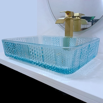 460mm comprimento recipiente retangular pia de vidro banheiro 330mm largura água azul