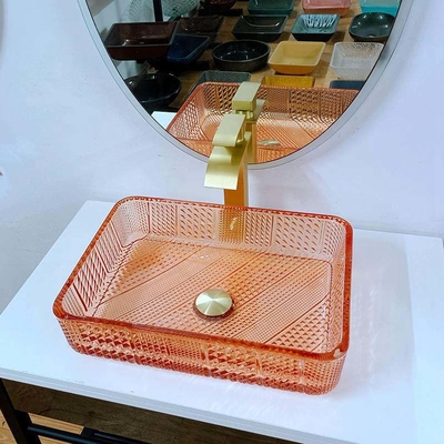Bacia L445 alaranjado retangular de Crystal Vanity Top Glass Wash * W330 * H105mm 12mm grosso