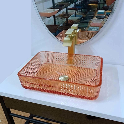 Bacia L445 alaranjado retangular de Crystal Vanity Top Glass Wash * W330 * H105mm 12mm grosso