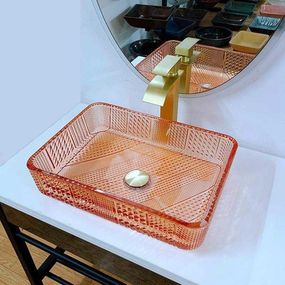 Bacia L445 alaranjado retangular de Crystal Vanity Top Glass Wash * W330 * H105mm 12mm grosso