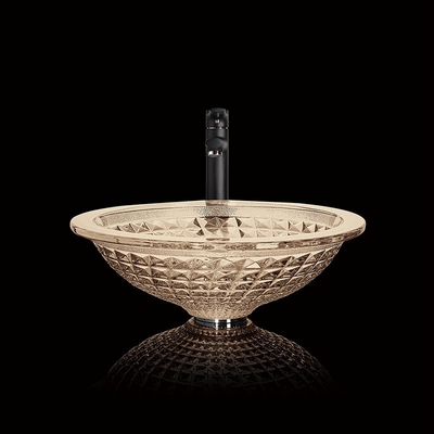 Forma de funil do banheiro da casa da mão de Champagne Crystal Wash Basins Circular Wash