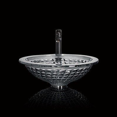 O banheiro feito a mão circular de Crystal Wash Basins Vessel Glass converge o cinza dado forma do fumo