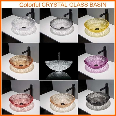 Bacia de vidro artística redonda do dissipador da embarcação de Crystal Wash Basins 130mm do hotel para o banheiro da casa