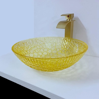 Amarelo moderno envernizado redondo do ouro do vidro 12mm de Crystal Wash Basins Low Profile