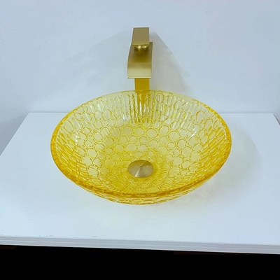 Amarelo moderno envernizado redondo do ouro do vidro 12mm de Crystal Wash Basins Low Profile