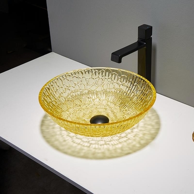 Amarelo moderno envernizado redondo do ouro do vidro 12mm de Crystal Wash Basins Low Profile