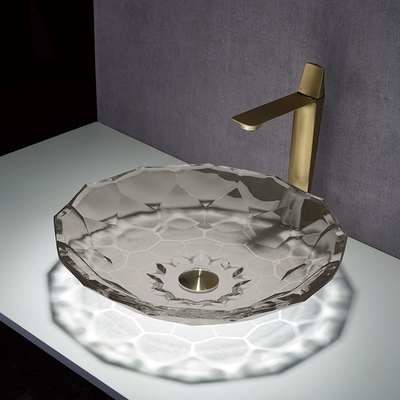12 polegadas Grey Glass Wash Basin transparente, dissipador da vaidade do banheiro para o hotel