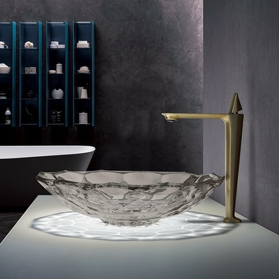 12 polegadas Grey Glass Wash Basin transparente, dissipador da vaidade do banheiro para o hotel