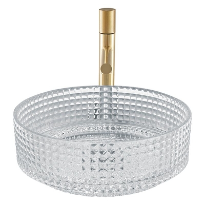 Cilindro europeu bacia de lavagem de vidro dada forma Crystal Clear Sink Diemater 14,8”
