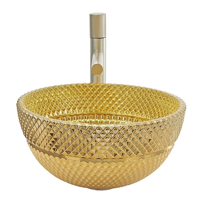 o banheiro da cor do ouro da bacia de lavagem 18K do vidro do furo de dreno de 45mm afunda-se para o hotel da casa