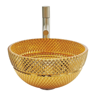 O banheiro de vidro redondo da cor do ouro da bacia de lavagem 24K afunda fácil mantém