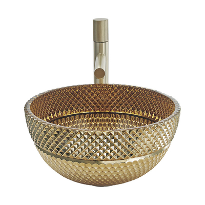 A bacia britânica da cor do ouro de Crystal Glass Wash Basin In dá forma a dissipadores da bancada do banheiro