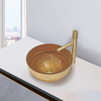A bacia britânica da cor do ouro de Crystal Glass Wash Basin In dá forma a dissipadores da bancada do banheiro