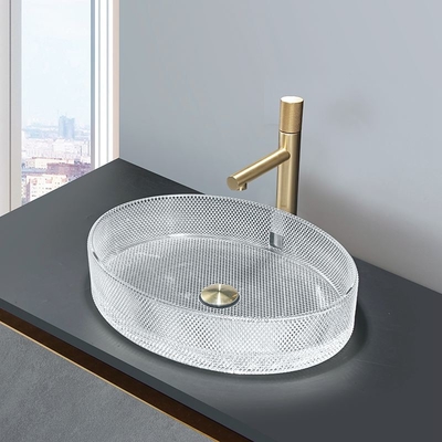 Bacias de vidro dadas forma ovais Crystal Clear Sink Oval Shaped da embarcação do estilo europeu