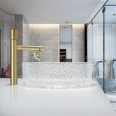 O estilo europeu em volta das bacias de vidro da embarcação congela Ridge Crystal Clear Wash Basin