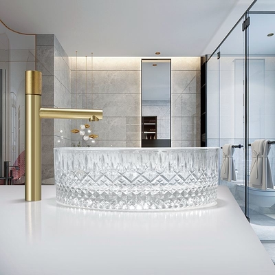 Dissipadores transparentes da bancada de prisma de Crystal Glass Vessel Basins Ice