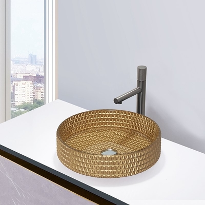 45mm Crystal Glass Wash Basin Gold colorem o dissipador cilíndrico da vaidade do banheiro da forma