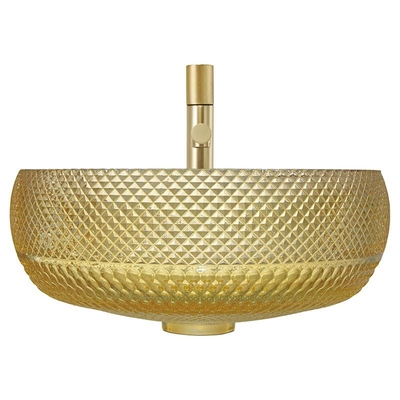 Dissipador da vaidade do banheiro da cor de Crystal Glass Vessel Basins Yellow do projeto de Itália