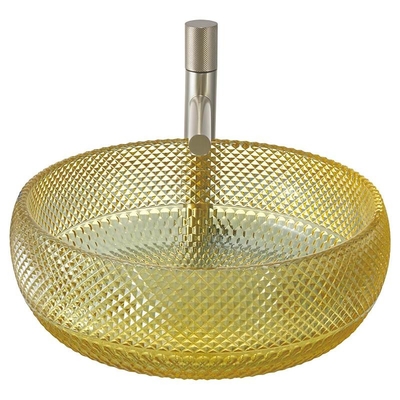 Dissipador da vaidade do banheiro da cor de Crystal Glass Vessel Basins Yellow do projeto de Itália