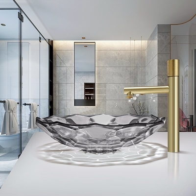 Bola moderna luz de vidro dada forma Gray Color Vessel Sinks Pop da bacia de lavagem acima do dreno