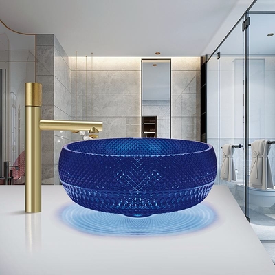 Dissipador azul da bancada da cor de Crystal Glass Vessel Basins Royal