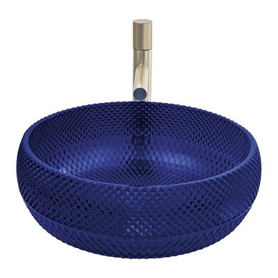 Dissipador azul da bancada da cor de Crystal Glass Vessel Basins Royal