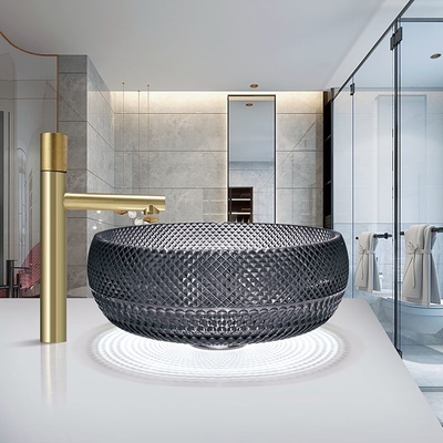 Bancada italiana da cor do preto de Crystal Glass Vessel Basins Transparent do projeto