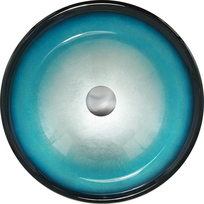 Limpo fácil moderado banheiro da bacia redonda azul preta de vidro da bacia de lavagem do dissipador