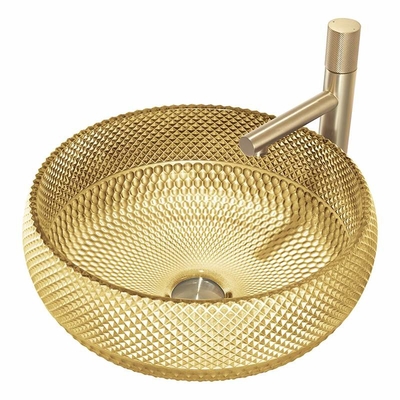 dissipadores da bancada da cor do ouro da bacia de lavagem 18K do vidro do furo de dreno de 45mm para o restaurante