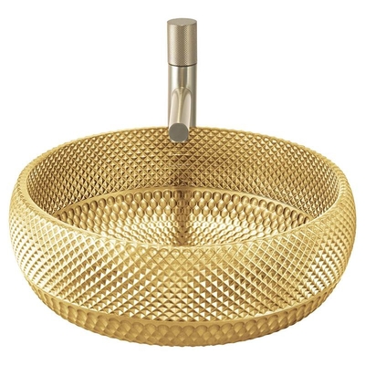 dissipadores da bancada da cor do ouro da bacia de lavagem 18K do vidro do furo de dreno de 45mm para o restaurante
