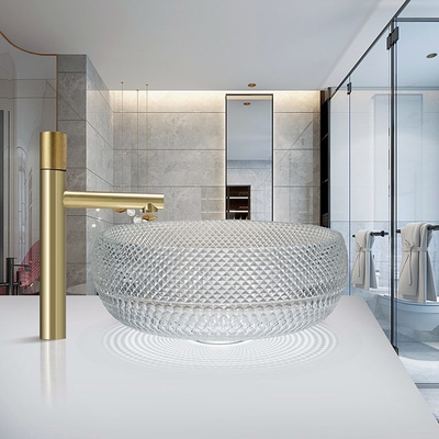 espessura Crystal Clear Glass Vessel Basins de 12mm para o escritório Art Deco Round Shape