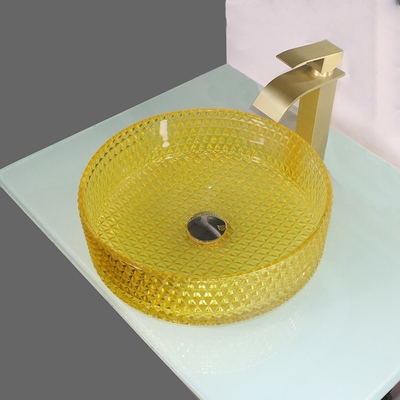 Crystal Glass Wash Basin Cylindrical amarelo dá forma ao dissipador da embarcação da bancada
