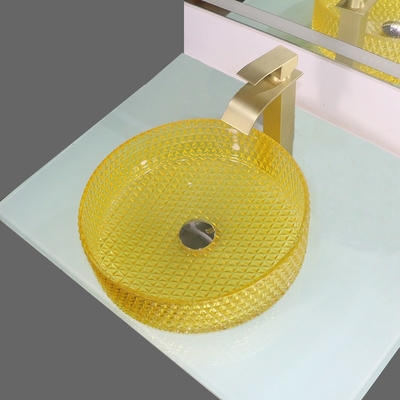 Crystal Glass Wash Basin Cylindrical amarelo dá forma ao dissipador da embarcação da bancada