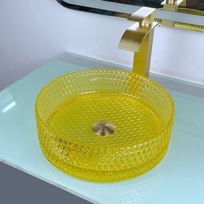 Crystal Glass Wash Basin Cylindrical amarelo dá forma ao dissipador da embarcação da bancada