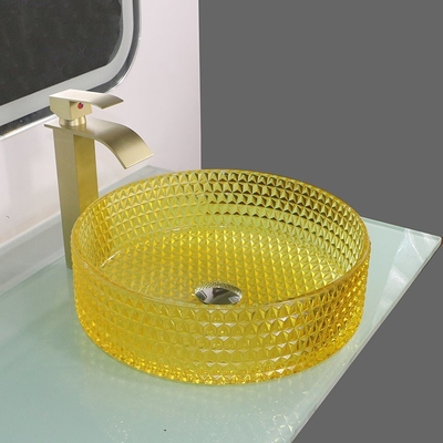Crystal Glass Wash Basin Cylindrical amarelo dá forma ao dissipador da embarcação da bancada