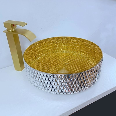 O ouro Shinning Crystal Glass Wash Basin Cylindrical dá forma a dissipadores da embarcação do banheiro