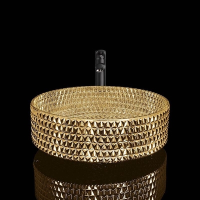 o revestimento de Crystal Glass Wash Basin Electroplated do ouro 24K fácil limpa